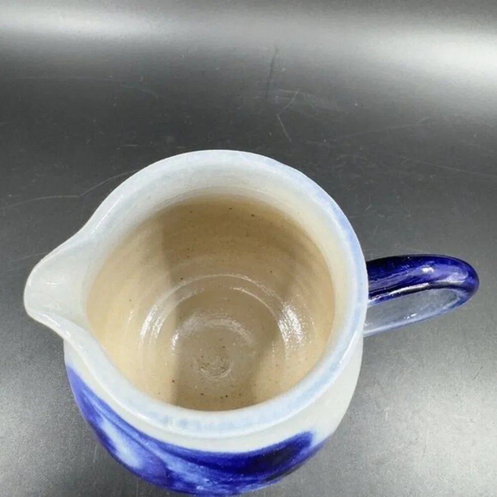 Vintage‎ German Salt Glaze Cobalt Blue Gray Small Pitcher Creamer With Stickers